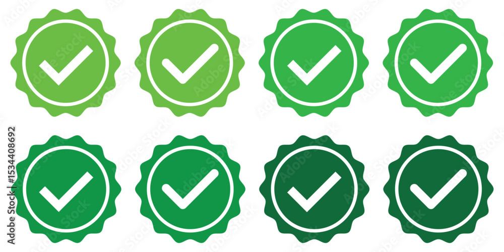 Poster check mark icon with correct, accept checkmark icons green tick, check list circle frame. tick symbo