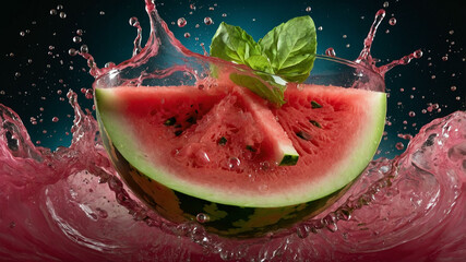 Watermelon, Mint, and Lime Juice Swirl in Refreshing Pink Vortex