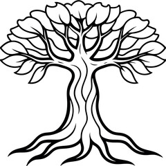 Black and White Banyan Tree Line Art Detailed Root System 1