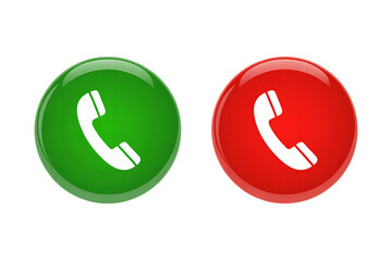 Glossy green and red phone icons isolated on transparent background