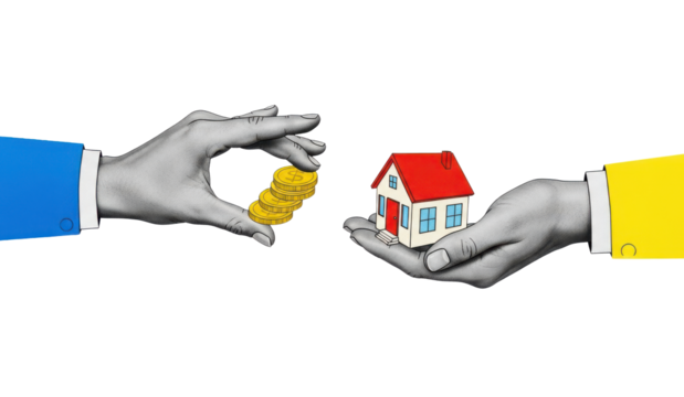 Real estate investment property mortgage home loan buying selling finance house coins concept - Powered by Adobe