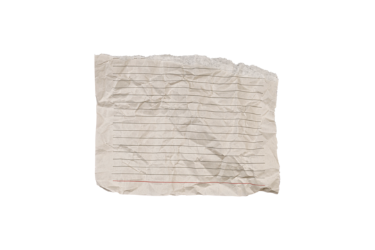 A torn crumpled lined paper with a red line on a white background suits notes and creative projects. Its textured, rugged look adds a unique touch for versatile designs.