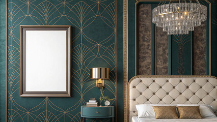 Elegant Bedroom Oasis Luxurious Atmosphere Ornate Decor Blank Poster Frame for Personal Touch