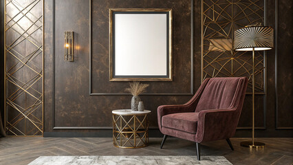 Chic Living Room with Plush Chair Gold Accents and Modern Decor Highlighting a Blank Canvas for Endless Creativity
