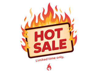 Hot sale sign with fire flames isolated on transparent background