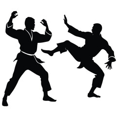 Intense Martial Arts Combat Dynamic Silhouettes of Skill and Power