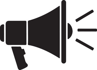Black and white vector icon set with megaphone, hand, camera, and speaker symbols