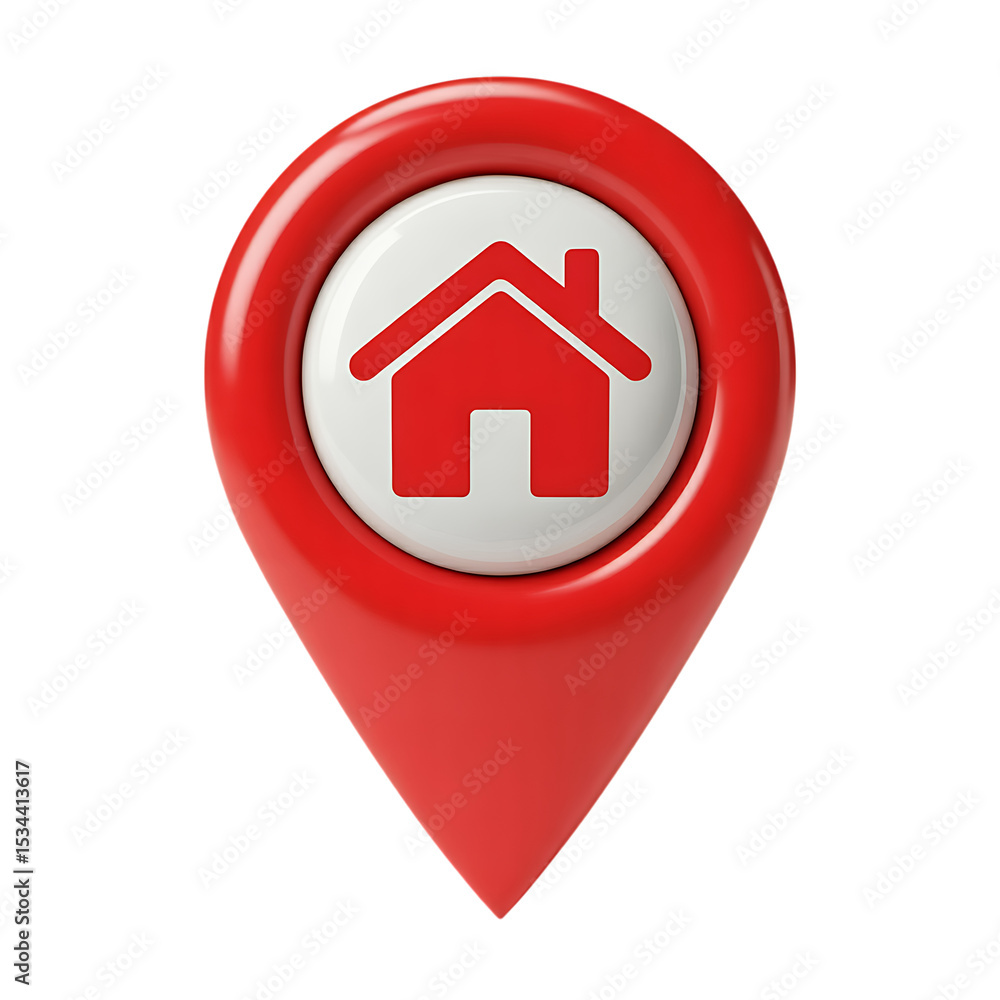 Poster red 3d home icon map pointer isolated on transparent background