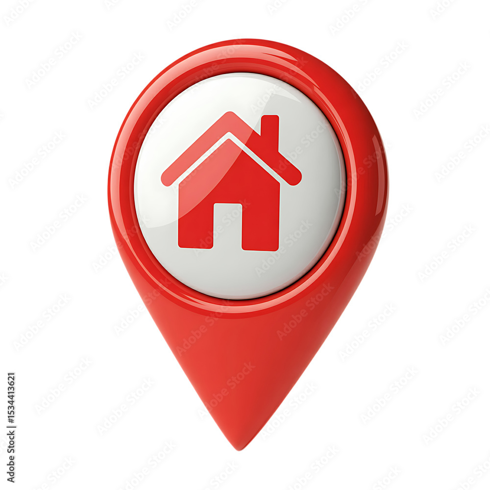 Aufkleber red glossy home location pointer icon isolated on transparent background