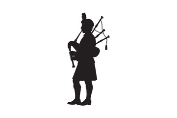 scottish bagpiper silhouette vector art illustration on white background