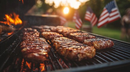 Backyard barbecue with USA flag