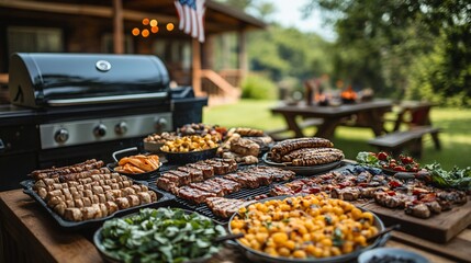 Backyard barbecue with USA flag