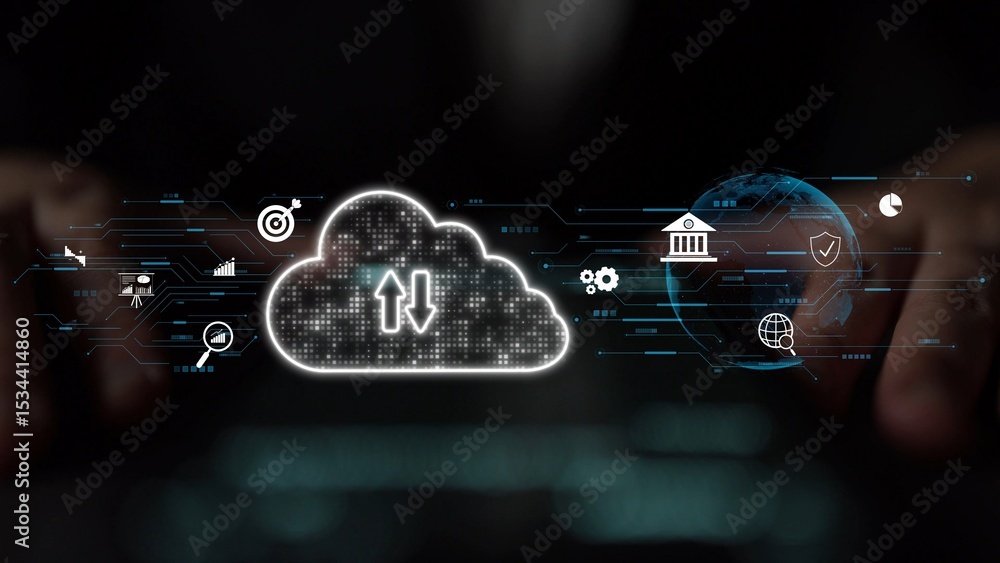 Poster cloud computing, cloud strategy, and cloud technology transforming digital infrastructure with scala