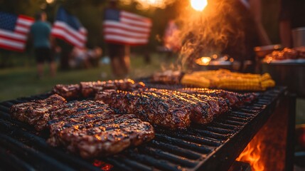 Backyard barbecue with USA flag