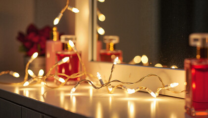  Garland reflected in mirror with candles (Valentine’s Day)