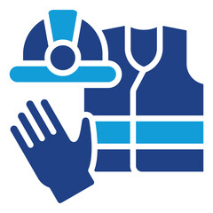PPE Kit Dual Tone Color Fill Silhouette - Glove, helmet, and vest together, representing a complete set of required personal protective equipment