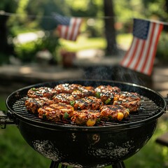 Backyard barbecue with USA flag