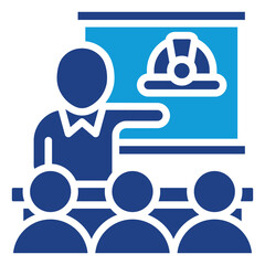 Obraz premium Safety Training Dual Tone Color Fill Silhouette - Instructor teaching safety with helmet symbol, representing workplace safety education and onboarding