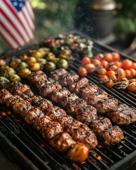 Backyard barbecue with USA flag