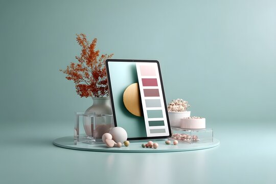 digital tablet with acrylic stand and color swatches 