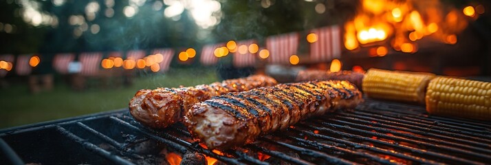 Backyard barbecue with USA flag