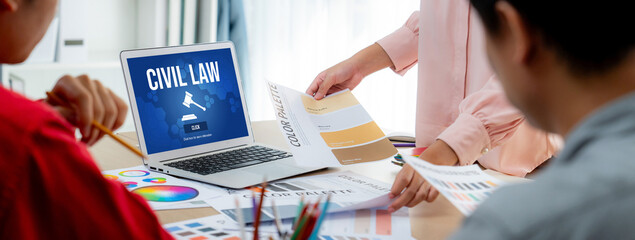 Civil law brisk information showing on computer screen for Common Justice Legal Regulation Rights...
