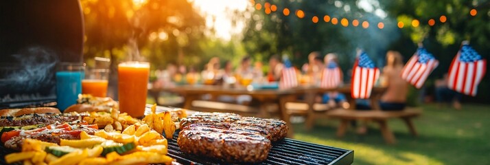 Backyard barbecue with USA flag