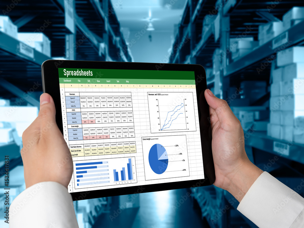 Poster spreadsheet document information financial startup concept. data and graphs in spreadsheet documents