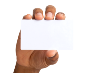 Hand holding blank card presentation isolated