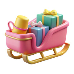 3d render of a pink sleigh with gifts isolated on white background
