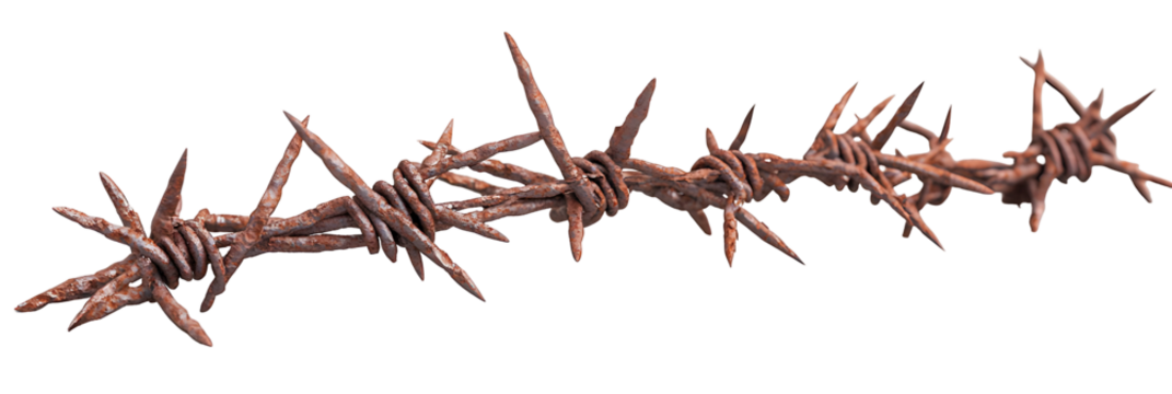 A Striking Close-Up of Rusty Barbed Wire Against a Dark Background