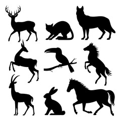 Fototapeta premium Silhouettes of various animals in black and white