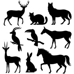 Fototapeta premium Silhouette collection of various animals species set