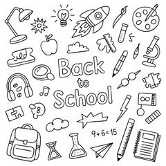 Back to school doodle with education themed items