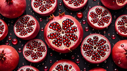 background of ripe pomegranate slices. juicy pomegranate fruits	