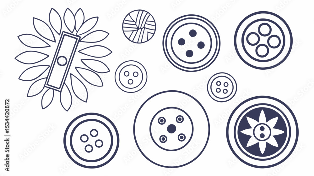Poster simple vector line art outline drawing collection of buttons and design elements isolated for craft 
