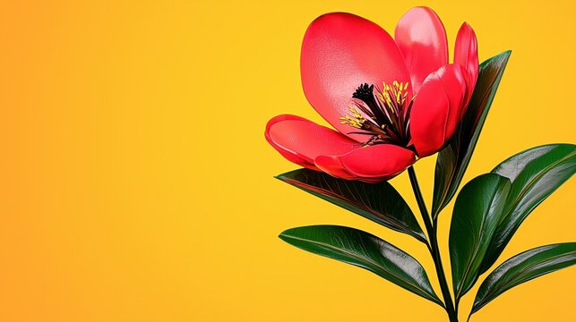 Red Flower on Yellow Background Digital Art - Powered by Adobe