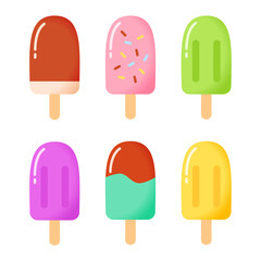 Ice cream bar icon collection. Frozen popsicles. Tasty cute appetizing food collection. Vector illustration