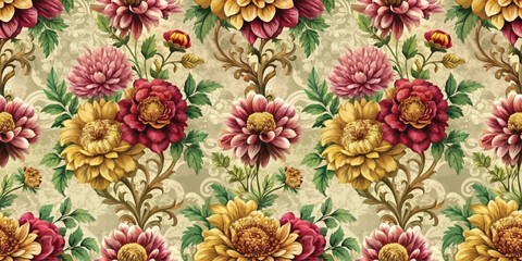 Vibrant floral pattern featuring colorful flowers on a soft background.