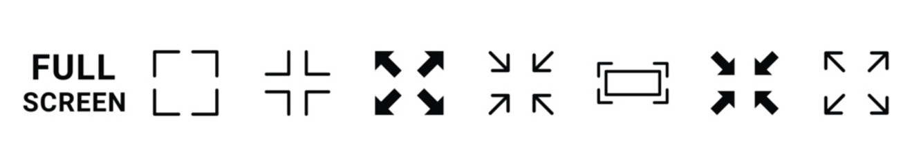 Full screen icon interface menu cursor bitton, application size control pointer. Web ui line navigation maximize or minimaze icon. App arrow. Enter or exit