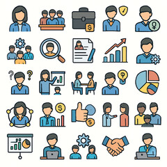 Human Resources & Business Management Icons: Recruitment, Performance, Growth, and Teamwork