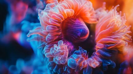 Vibrant coral polyp in ocean, detailed texture and color.