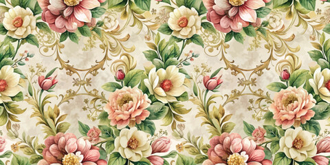 Elegant floral pattern featuring soft pastel hues and intricate details.