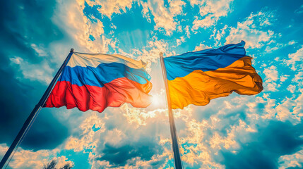 Peaceful coexistence: flags as a symbol of hope. Flags of Russia and Ukraine