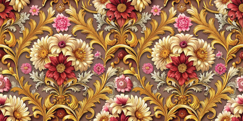 Intricate floral pattern with vibrant colors and ornate detailing.