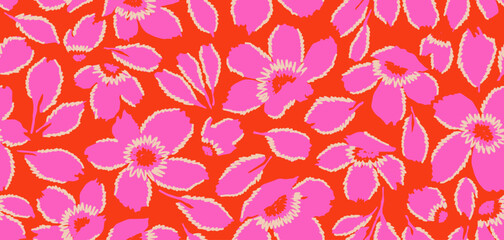 Exotic hand drawn flowers, seamless patterns with floral for fabric, textiles, clothing, wrapping paper, cover, banner, home decor, abstract backgrounds. Vector illustration.