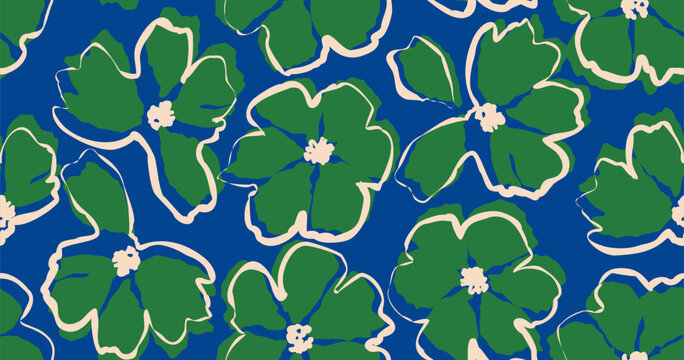 Exotic hand drawn flowers, seamless patterns with floral for fabric, textiles, clothing, wrapping paper, cover, banner, home decor, abstract backgrounds. Vector illustration.