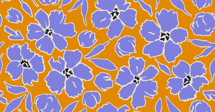 Exotic hand drawn flowers, seamless patterns with floral for fabric, textiles, clothing, wrapping paper, cover, banner, home decor, abstract backgrounds. Vector illustration.