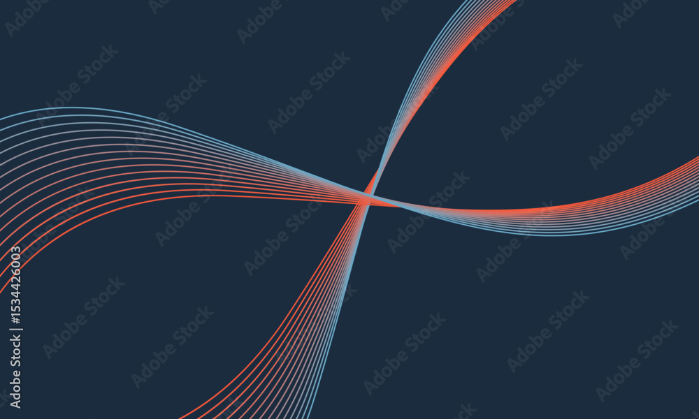 Poster abstract glowing wave lines on dark blue background. dynamic wave pattern. modern flowing wavy lines