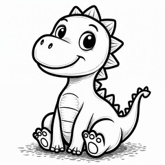 Fototapeta premium Adorable cartoon dinosaur coloring page illustration. Smiling, cute, playful prehistoric animal character. Outline drawing for children. Fun creative graphic design.